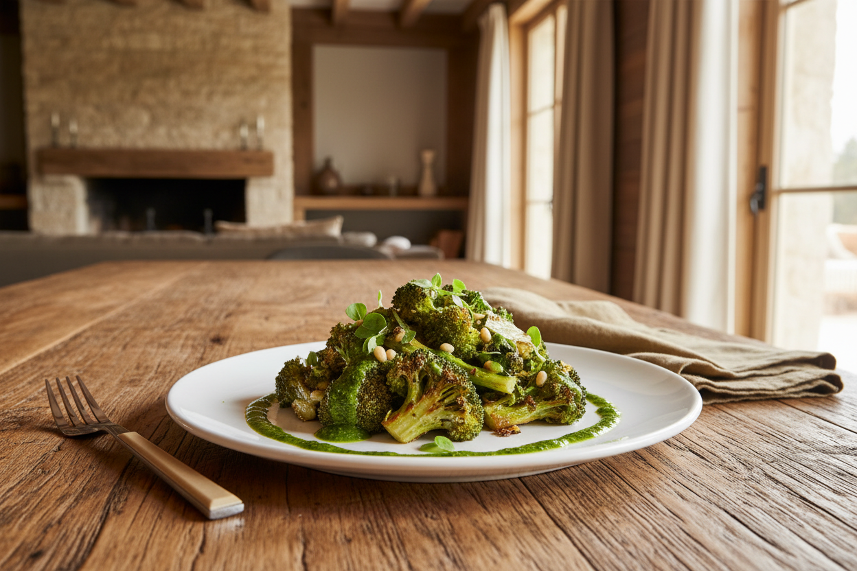 Brocoli Asado y Aderezo de Albahaca